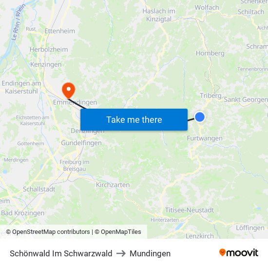 Schönwald Im Schwarzwald to Mundingen map