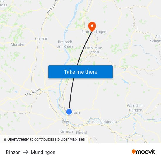 Binzen to Mundingen map