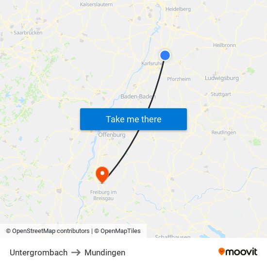 Untergrombach to Mundingen map