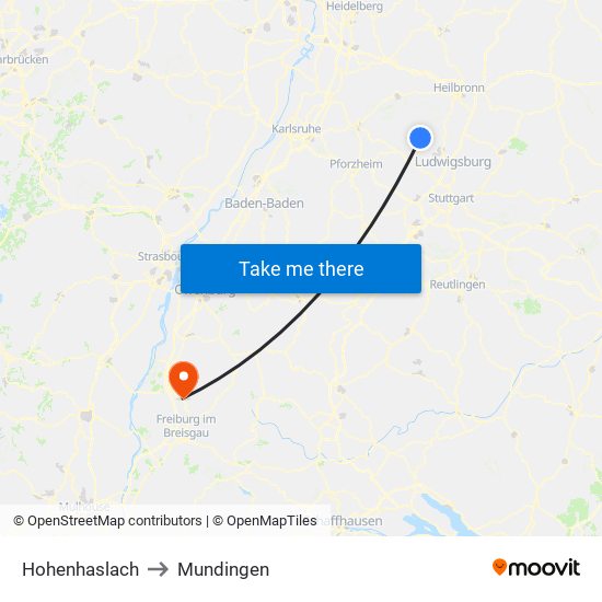 Hohenhaslach to Mundingen map