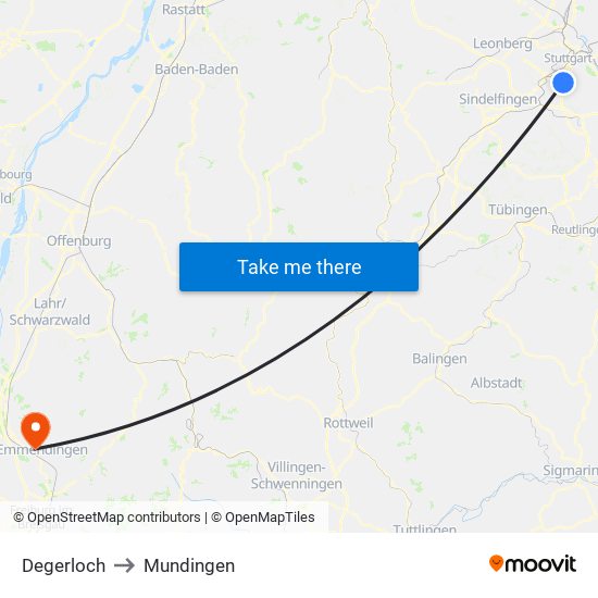 Degerloch to Mundingen map