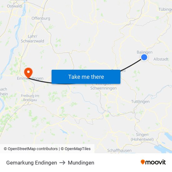 Gemarkung Endingen to Mundingen map