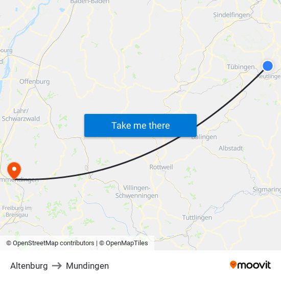 Altenburg to Mundingen map