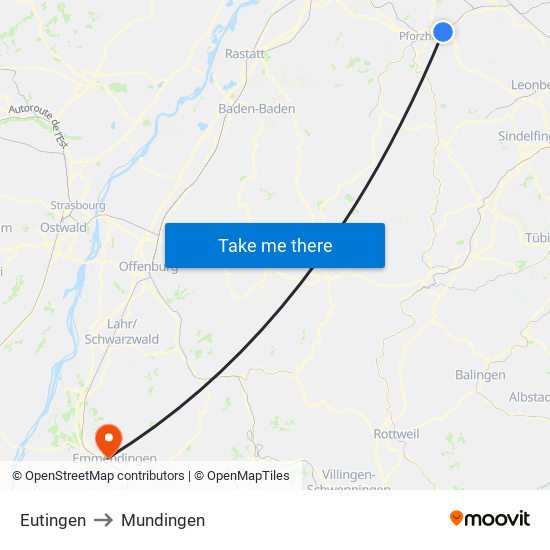 Eutingen to Mundingen map