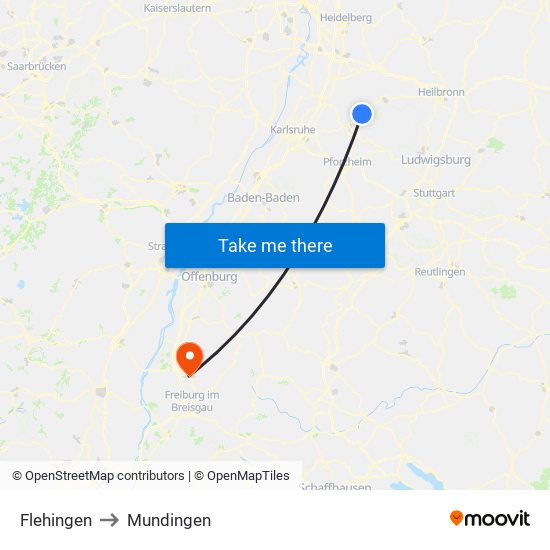 Flehingen to Mundingen map
