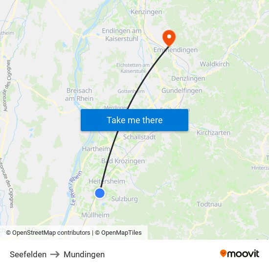 Seefelden to Mundingen map