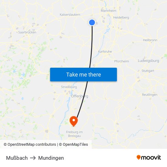 Mußbach to Mundingen map