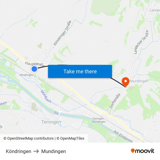 Köndringen to Mundingen map