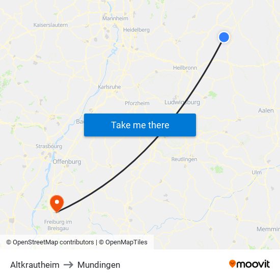 Altkrautheim to Mundingen map