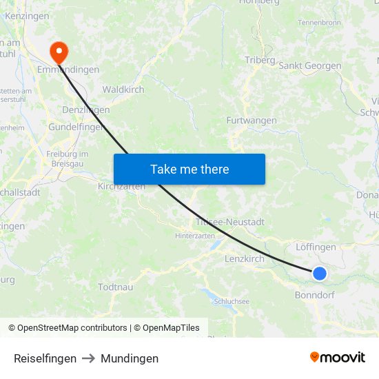 Reiselfingen to Mundingen map