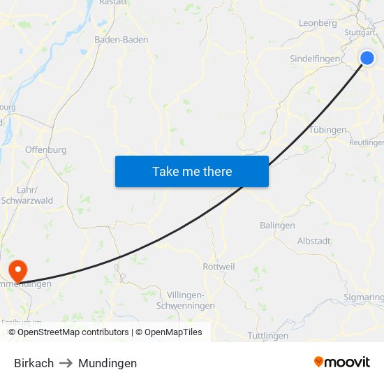 Birkach to Mundingen map