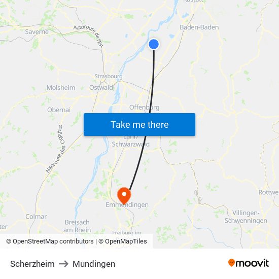 Scherzheim to Mundingen map