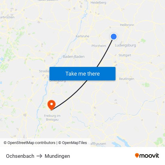 Ochsenbach to Mundingen map