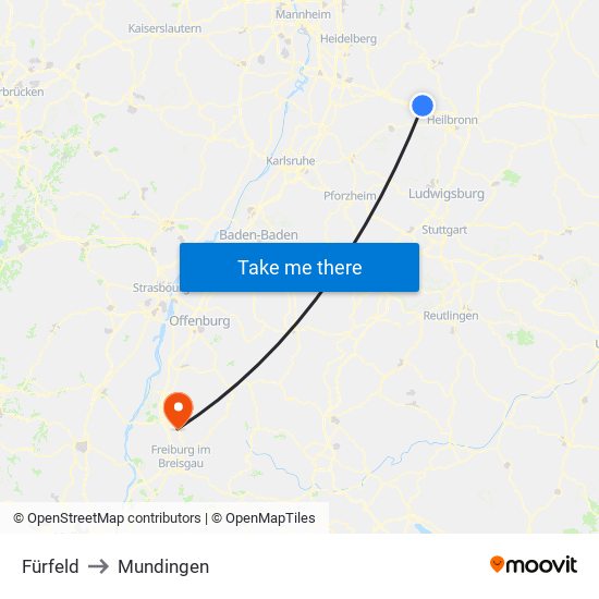 Fürfeld to Mundingen map