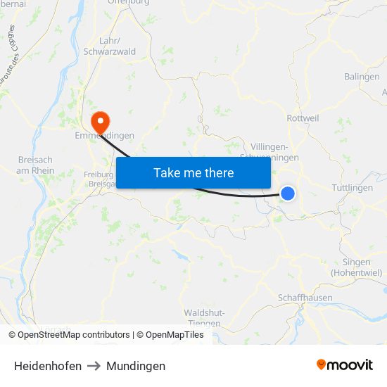 Heidenhofen to Mundingen map