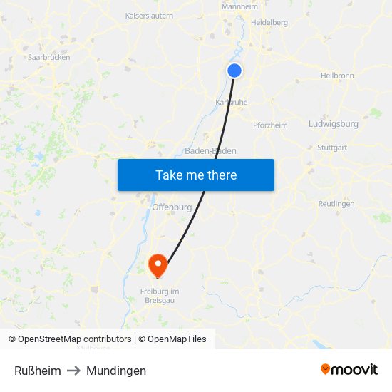 Rußheim to Mundingen map