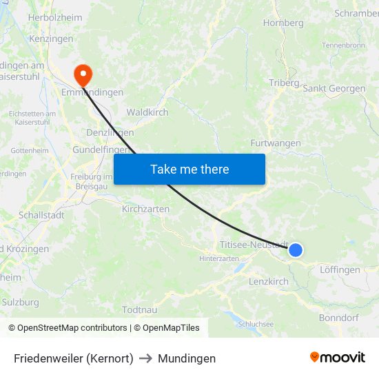 Friedenweiler (Kernort) to Mundingen map