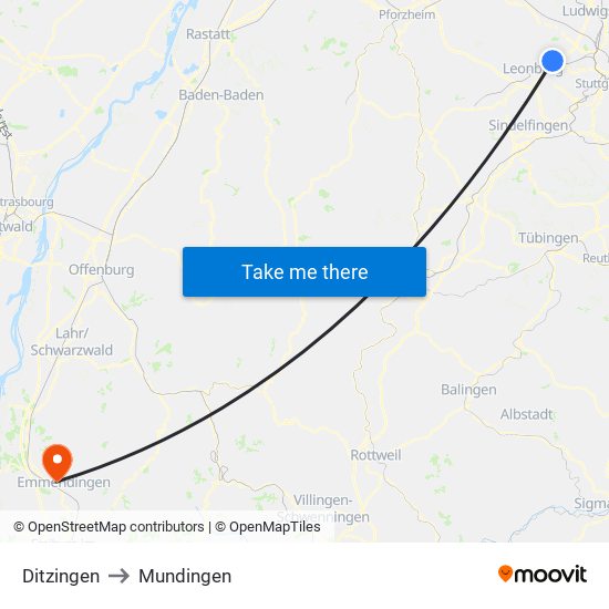 Ditzingen to Mundingen map