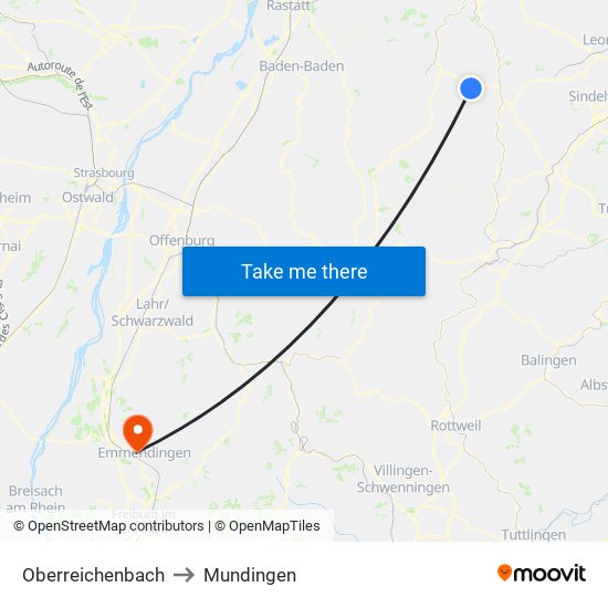 Oberreichenbach to Mundingen map