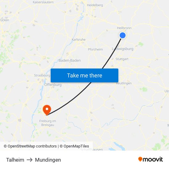 Talheim to Mundingen map