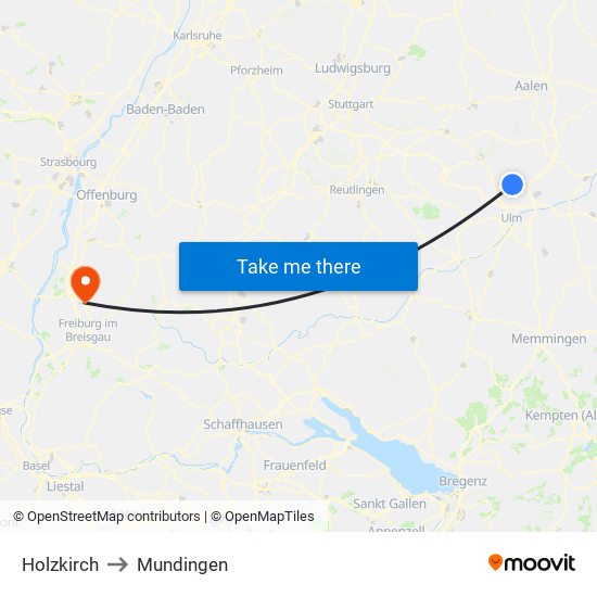 Holzkirch to Mundingen map