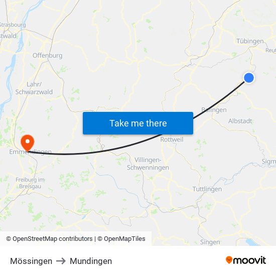 Mössingen to Mundingen map