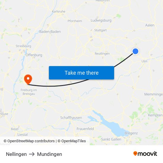 Nellingen to Mundingen map