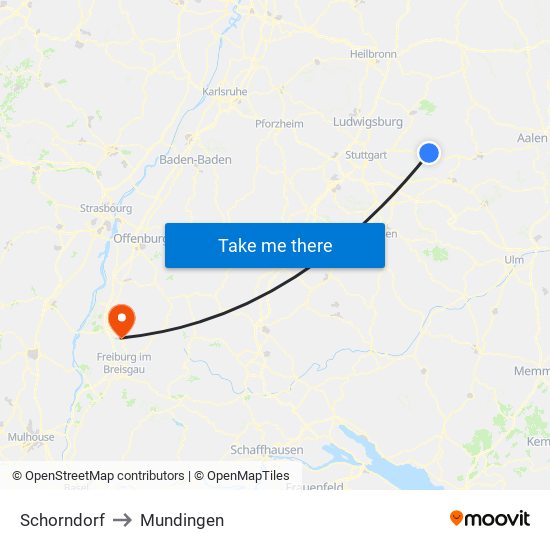 Schorndorf to Mundingen map
