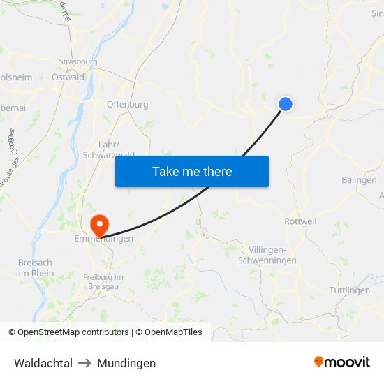 Waldachtal to Mundingen map