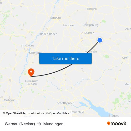 Wernau (Neckar) to Mundingen map