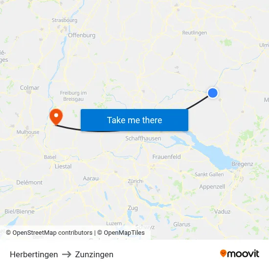 Herbertingen to Zunzingen map