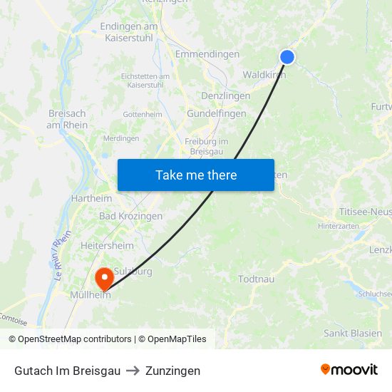 Gutach Im Breisgau to Zunzingen map