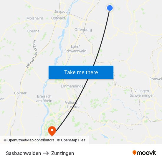 Sasbachwalden to Zunzingen map