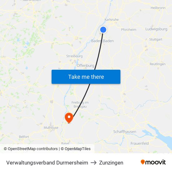 Verwaltungsverband Durmersheim to Zunzingen map