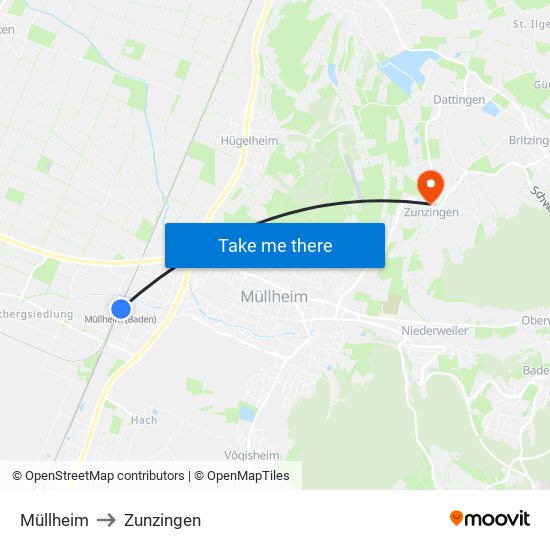 Müllheim to Zunzingen map