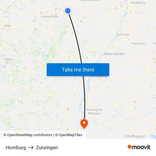 Homburg to Zunzingen map