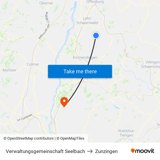 Verwaltungsgemeinschaft Seelbach to Zunzingen map