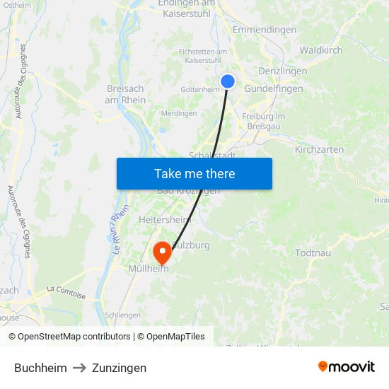 Buchheim to Zunzingen map
