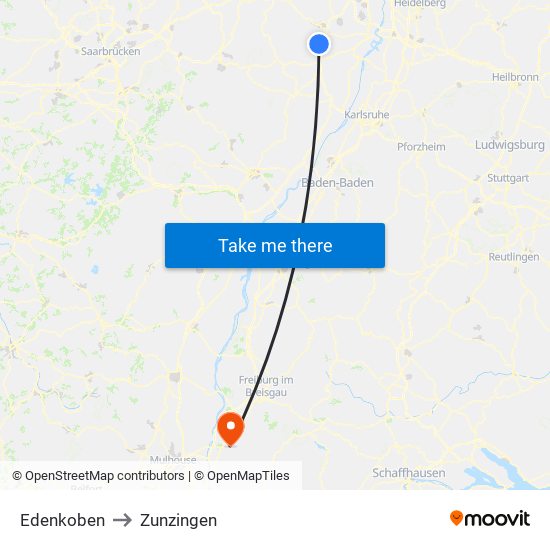 Edenkoben to Zunzingen map