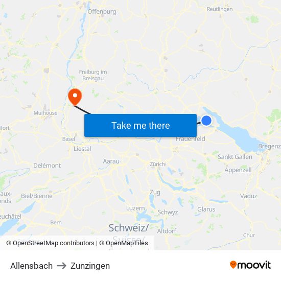 Allensbach to Zunzingen map