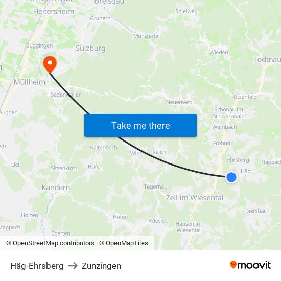 Häg-Ehrsberg to Zunzingen map