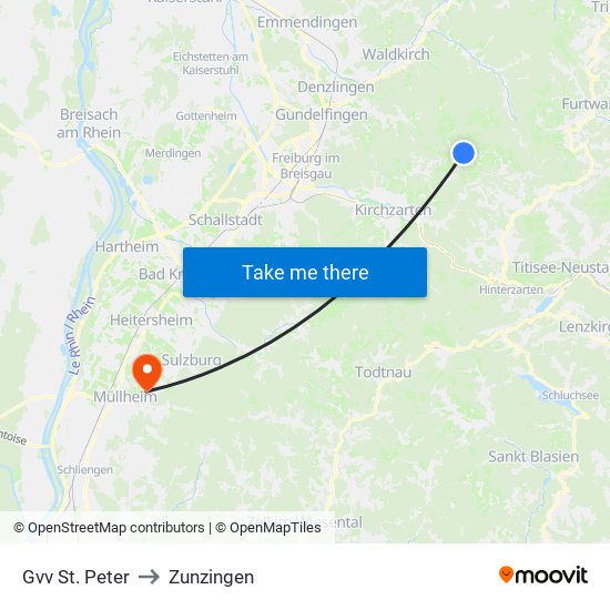 Gvv St. Peter to Zunzingen map