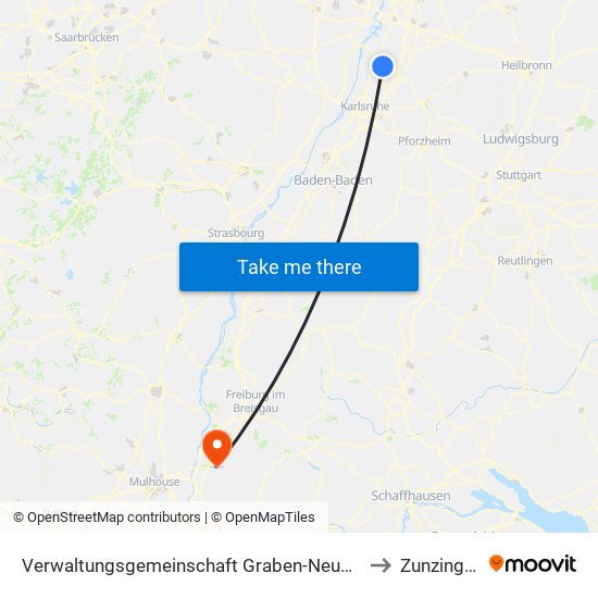 Verwaltungsgemeinschaft Graben-Neudorf to Zunzingen map