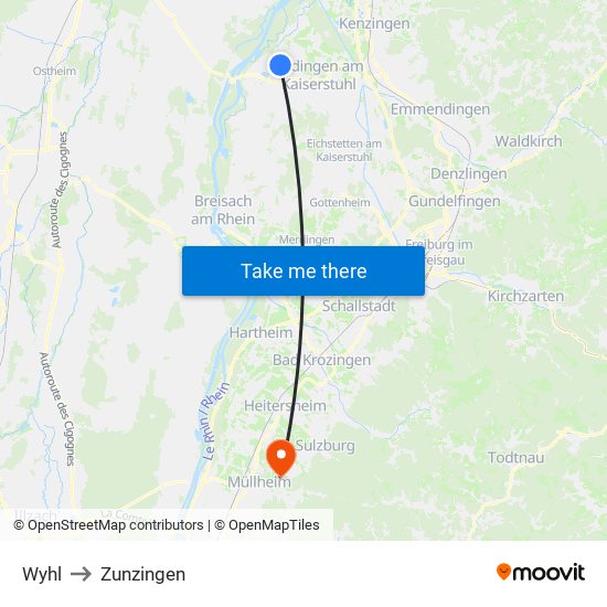Wyhl to Zunzingen map