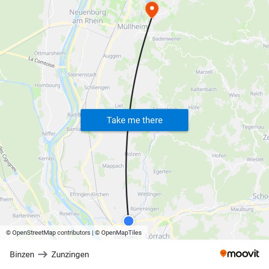 Binzen to Zunzingen map
