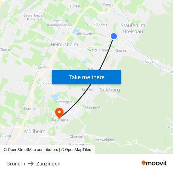 Grunern to Zunzingen map