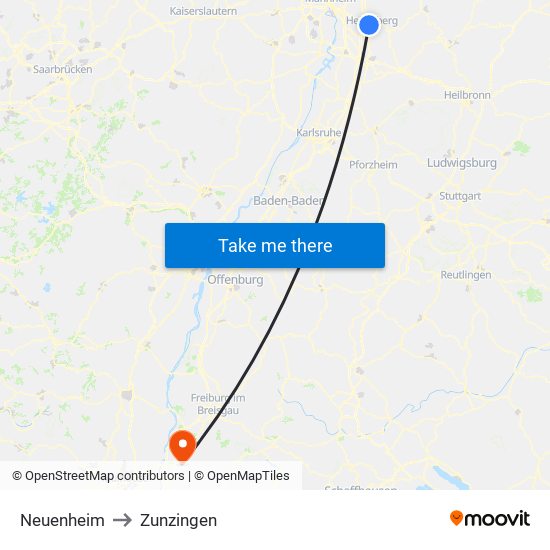 Neuenheim to Zunzingen map