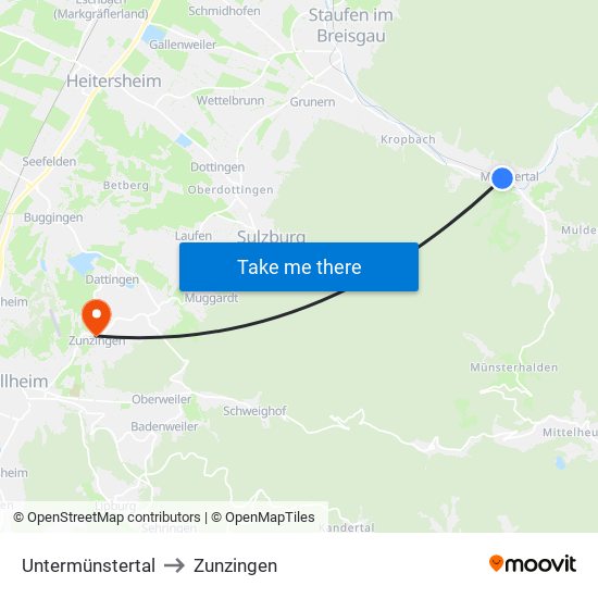 Untermünstertal to Zunzingen map