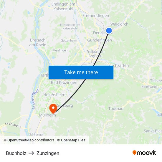 Buchholz to Zunzingen map