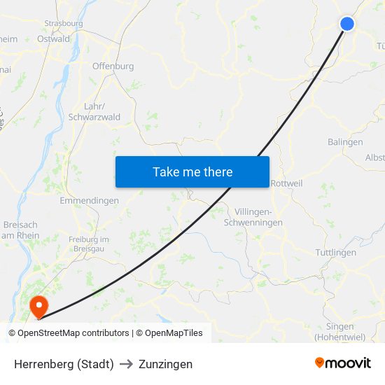 Herrenberg (Stadt) to Zunzingen map